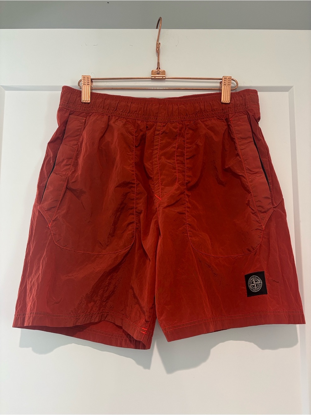 Stone Island Rust Red Nylon Athletic Shorts